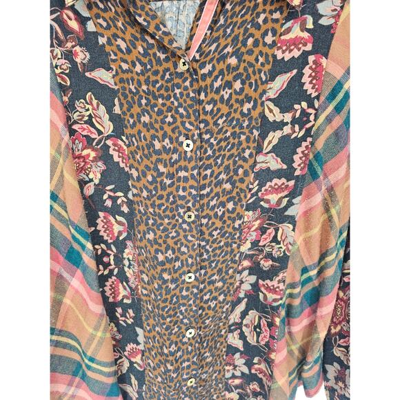 Soft Surrounding Women's Button Down Multicolor Collared Printed Top Size L - Picture 2 of 4